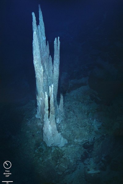 This image from the floor of the Atlantic Ocean shows a collection of limestone towers known as the "Lost City." Alkaline hydrothermal vents of this type are suggested to be the birthplace of the first living organisms on the ancient Earth. Scientists are interested in understanding early life on Earth because if we ever hope to find life on other worlds - especially icy worlds with subsurface oceans such as Jupiter's moon Europa and Saturn's Enceladus - we need to know what chemical signatures to look for. (Credit: Image courtesy D. Kelley and M. Elend/University of Washington)