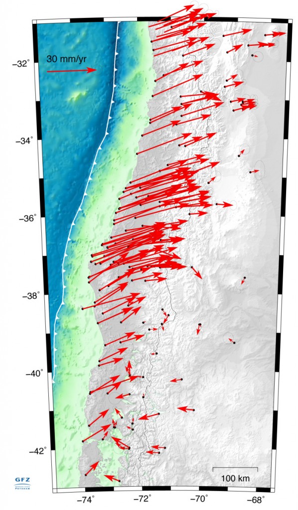 GPS measurements of the displacement vectors. Credit: GFZ